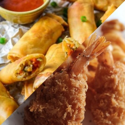 素菜春卷 拼 炸蝦多士